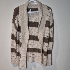 Aeropostale Striped Knit Cardigan in Cream and Brown